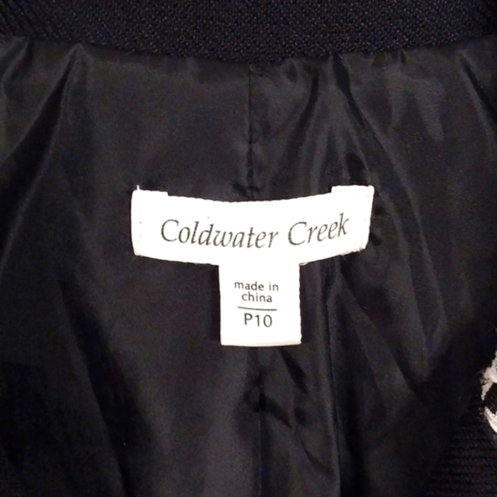Coldwater Creek Women's Size 10P Lined Black Blazer Jacket White Gray Embroidery - Picture 2 of 9